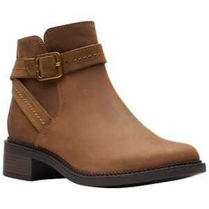 Clarks Women's Maye Strap Ankle Boot Dark Tan Leather 8.5